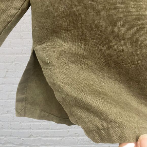 Max Studio Shirt Size M 100% Linen Olive Green Button Front 3/4 Sleeve - Picture 7 of 13